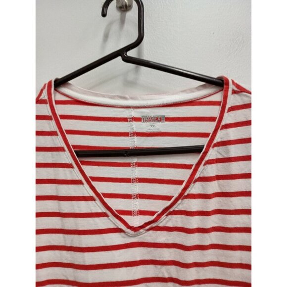 Duluth Trading Co Womens T-Shirt Size 2XL Red White Striped V-Neck Short Sleeve - Picture 3 of 6